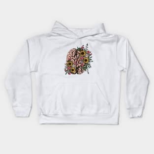 Brain, leaves, pink flowers and sunflowers, Positivity, creativity, right hemisphere brain, health, Menta Kids Hoodie